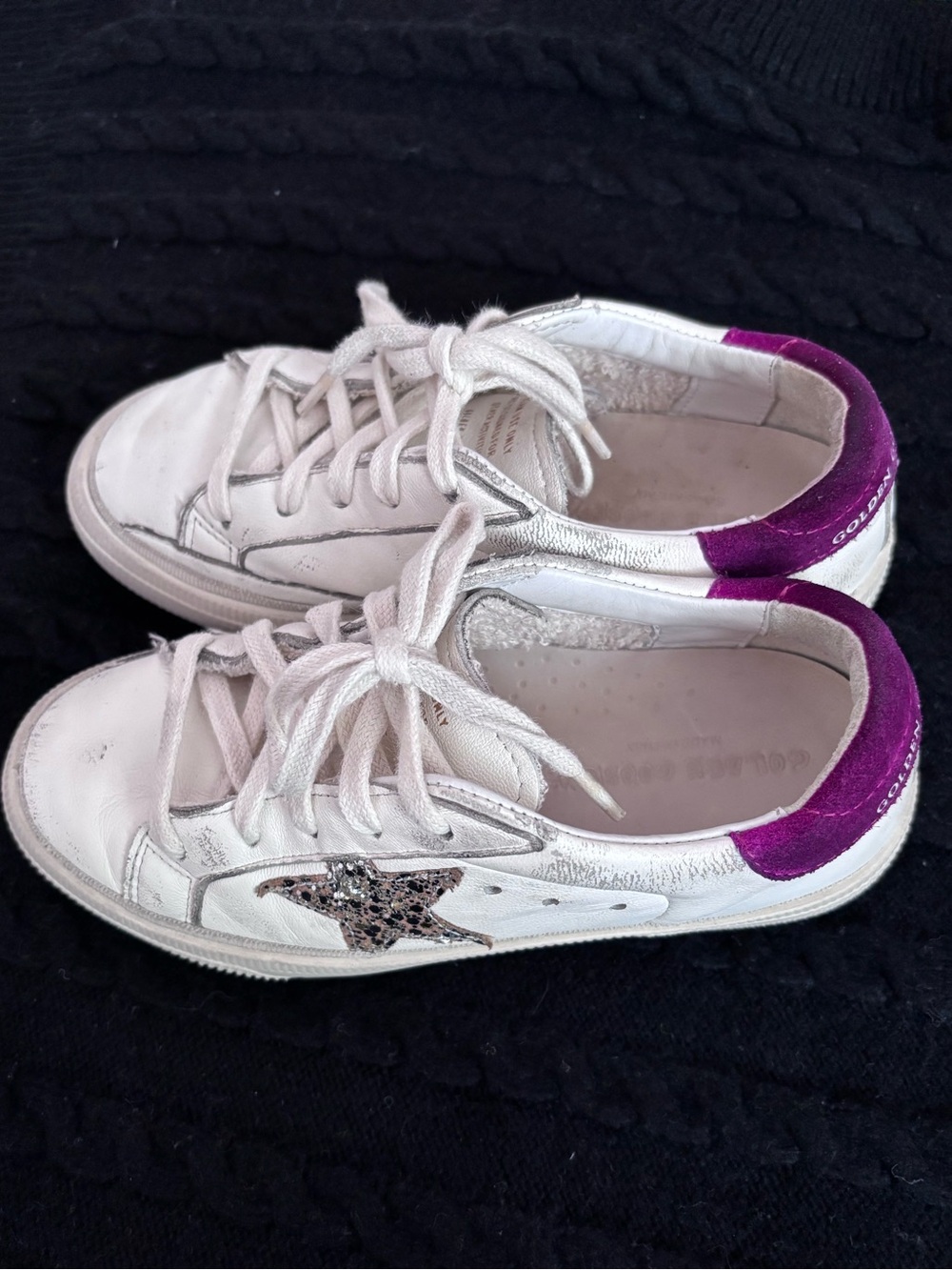 Golden Goose Kids May Sneakers White Leather Purple Suede Glitter Star Sz 30(13) - Picture 3 of 10